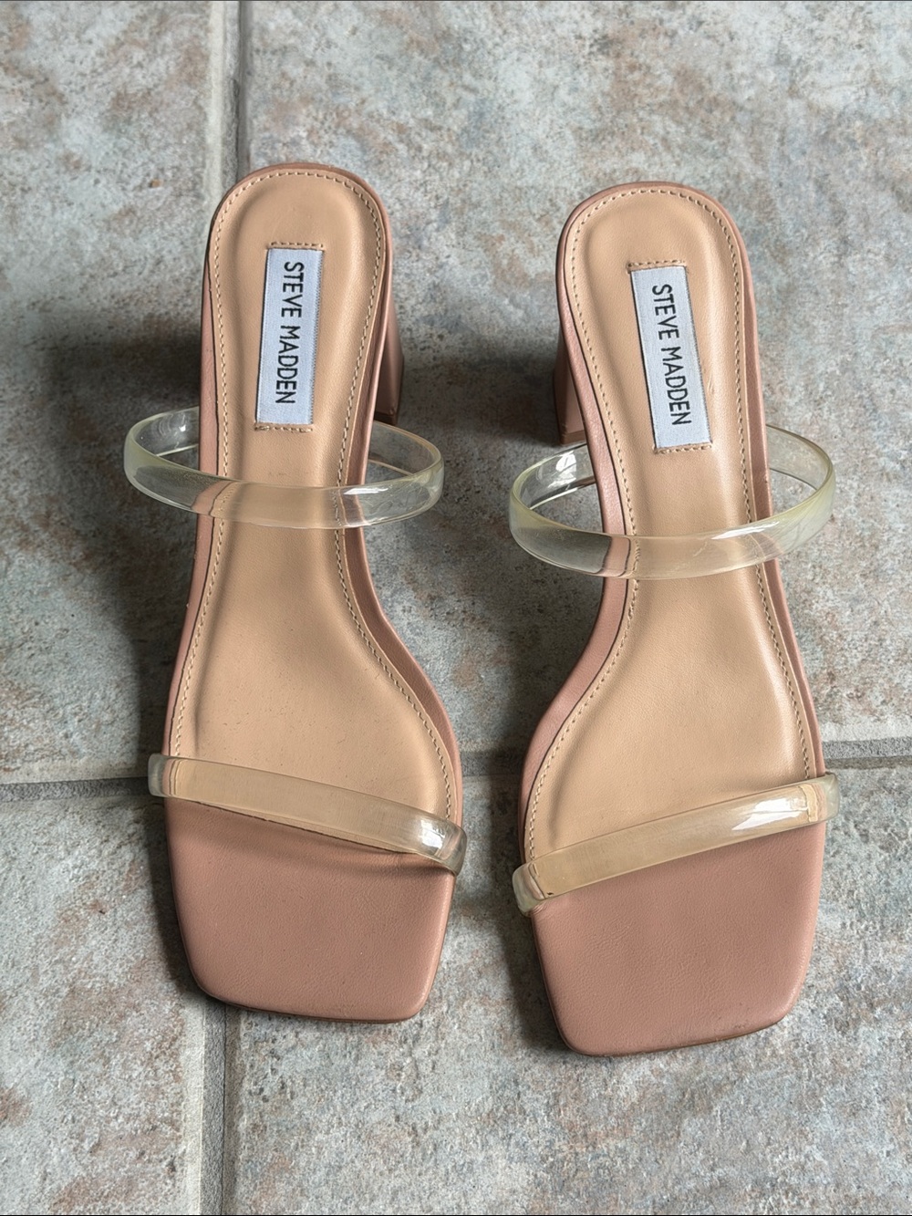 Steve Madden Lilah Heeled Sandal in Nude with Clear Straps - Picture 3 of 5